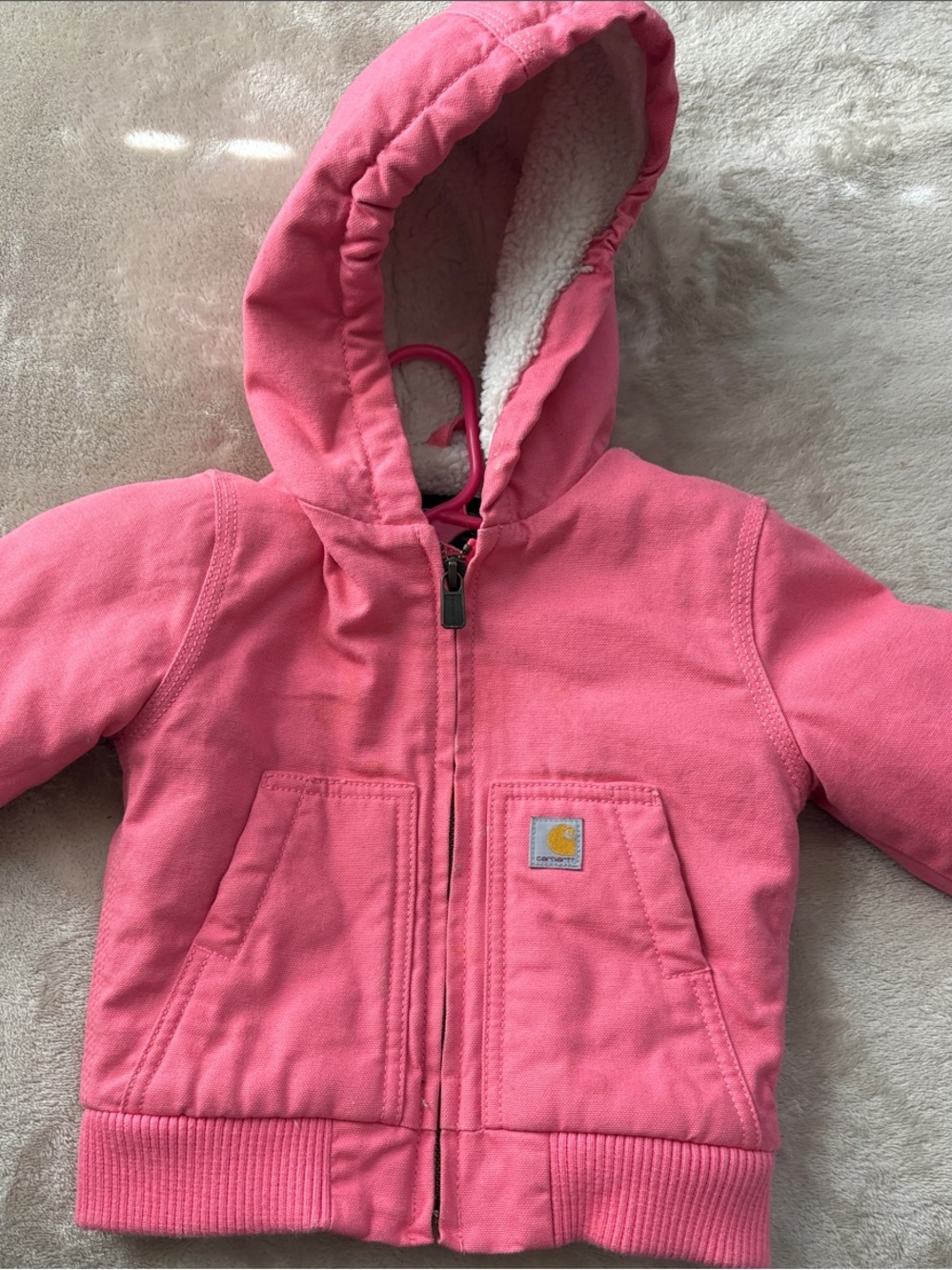 Carhartt Kids Pink Hooded Jacket with Sherpa Lining